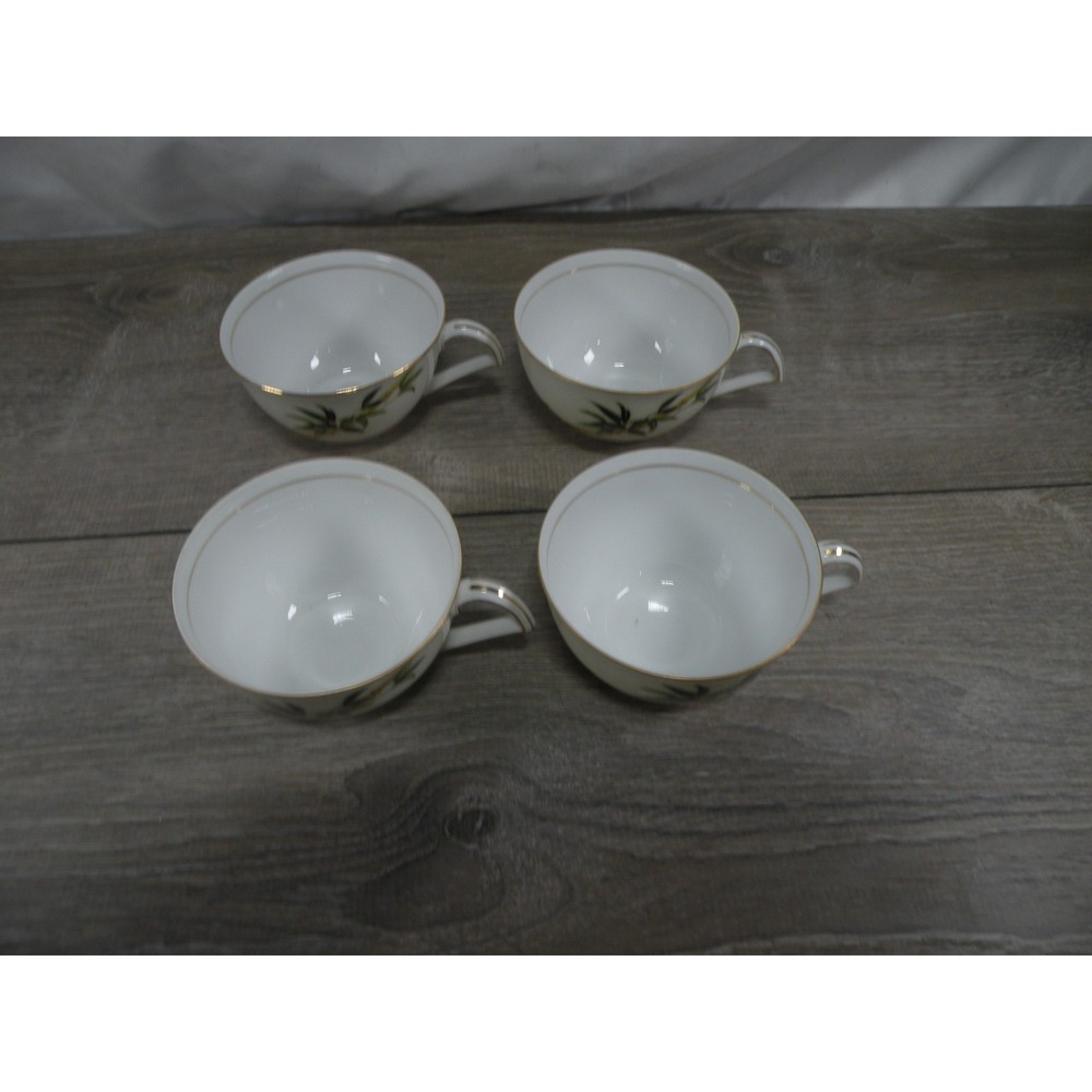 Kent China Bali Hai Teacups Set of 4 Made in Japan Gold Trim Bamboo Pattern